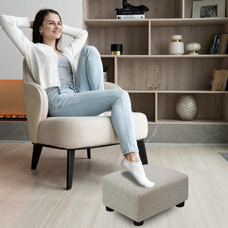 CAROLMADE  pouf صغير مع أرجل تحت المكتب مسند للقدم لغرفة المعيشة وغرفة النوم والمكتب، كتان-بيج - Image 4
